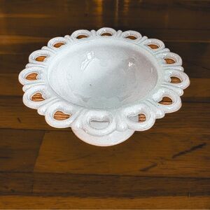 Vintage Milk Glass Heart Rim Pedestal Compote